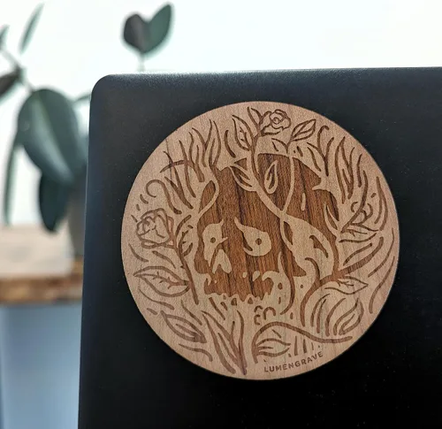 Miniatura 2 de Calcomanía de chapa de madera de calavera + rosa, diseño místico para laptops, botellas de agua y más, calcomanía adhesiva de madera de cerezo de 3