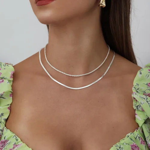 Miniatura 49 de Collares en capas para mujer, chapados en plata, delicada cuerda torcida de serpiente, delicado collar en capas, gargantilla de diferentes