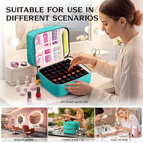 Miniatura 6 de DreamGenius Estuche organizador de esmalte de uñas con capacidad para 42 botellas, bolsa portátil de almacenamiento de esmalte de uñas de doble capa
