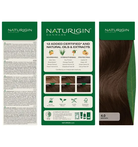 Miniatura 9 de Naturigin Tinte permanente para el cabello, marrón 4.0, cobertura 100 % de canas, color natural de larga duración, sin amoníaco ni parabenos
