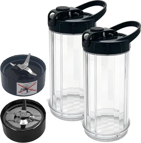 Miniatura 7 de Taza de repuesto mejorada de 22 onzas con cuchilla y tapa extractora cruzada, paquete de 2 vasos de licuadora portátil, compatible con mezcladores
