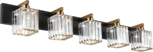 Miniatura 9 de Aipsun Accesorios de Luz Negros para Tocador de Baño Lámpara de Tocador Moderna de Cristal para Baño 4 Luces (Excluye Bombilla)