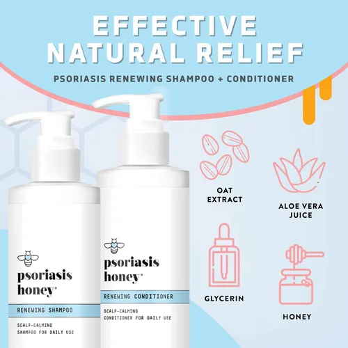 Miniatura 2 de Psoriasis Honey Set de champú y acondicionador renovador - Tratamiento diario para eczema, caspa, dermatitis y más (8 onzas cada uno)