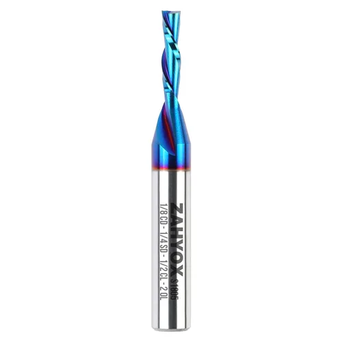ZahyoX Broca CNC en espiral de corte descendente, broca recta de carburo sólido nanorevestida, diámetro de corte de 1/8 pulgadas, vástago de 1/4