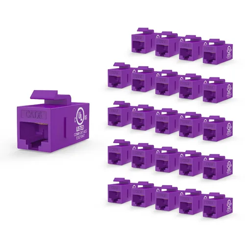 Miniatura 12 de VCE Paquete de 25 acopladores Keystone RJ45 CAT6 con certificación UL, acoplador hembra a hembra, acoplador en línea UTP CAT6 Keystone blanco