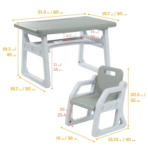 Miniatura 2 de ECR4Kids Escritorio y silla para niños pequeños, muebles para niños, gris/gris claro, 2 piezas