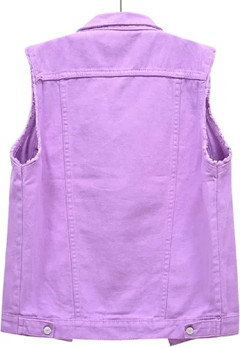 Miniatura 2 de CHARTOU Chaleco de mezclilla deshilachado sin mangas con cuello de solapa rasgado para mujer