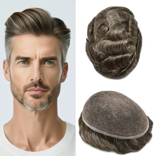 Miniatura 28 de Toupee For Men Real Human Hair System Mens Hair Piece Breathable Mens Toupee Durable Men Hairpiece 6X8#1 Jet Black 80% Density