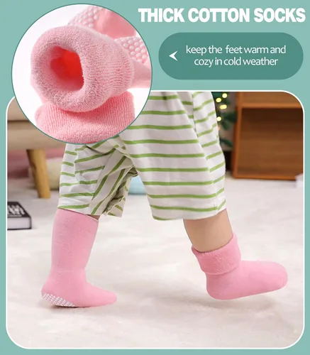 Miniatura 4 de MQELONG Calcetines tobilleros antideslizantes para bebé, con calcetines antideslizantes para bebés, niños y niñas, 6 pares
