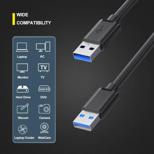 Miniatura 2 de Cable USB A a A: cable USB 3.0 de alta resistencia de 7 pies USB A a USB A macho a macho de doble extremo USB a USB compatible con cajas de disco