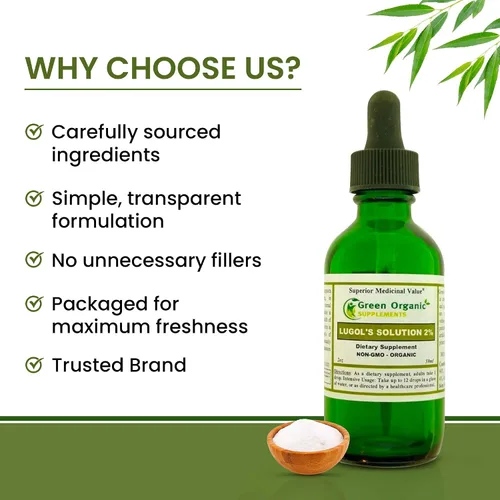 Miniatura 5 de Green Organic Supplements Solución de yodo de Lugol 2%, 2oz (paquete de 1)