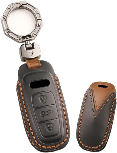 ontto Funda de cuero para llavero de automóvil compatible con Audi A3 A6 A7 A8 E-Tron Q7 SQ7 Q8 SQ8 2020 en adelante llave inteligente negra, Negro -