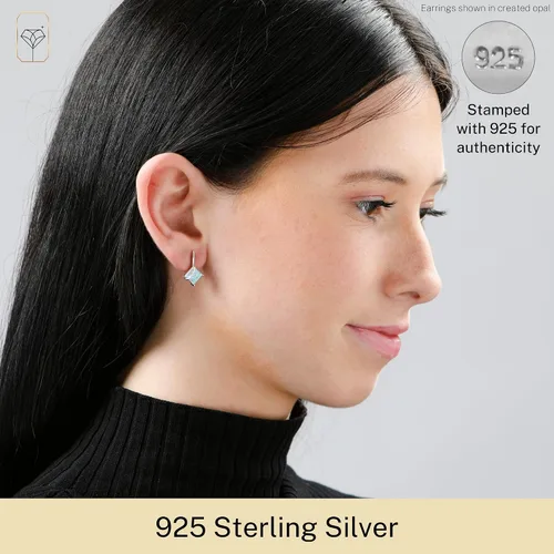 Miniatura 2 de MAX + STONE - Aretes de plata de ley 925 con corte de princesa para mujer, de 0.276in en varias piedras natales con parte trasera, Metal Gema