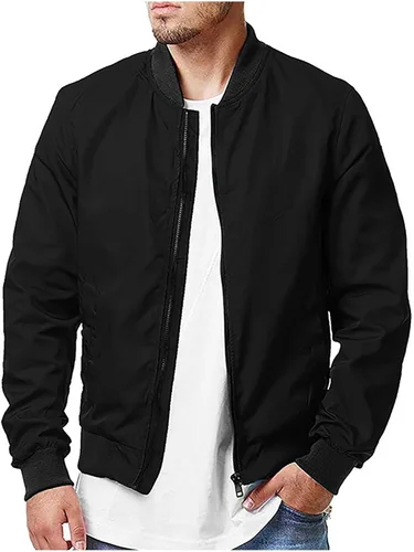 Miniatura 6 de Chaqueta bomber para hombre, ligera, cortavientos, primavera, otoño, con cremallera completa, casual, softshell, con bolsillos