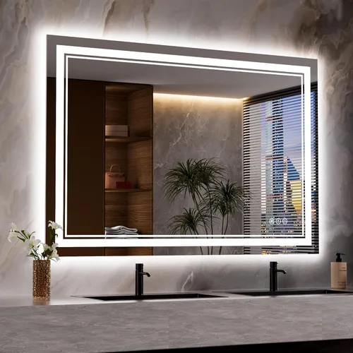 Miniatura 31 de Espejo de baño LED de 72 x 36 pulgadas, retroiluminado y frontal iluminado, espejo de tocador grande iluminado con luces, antiniebla, regulable