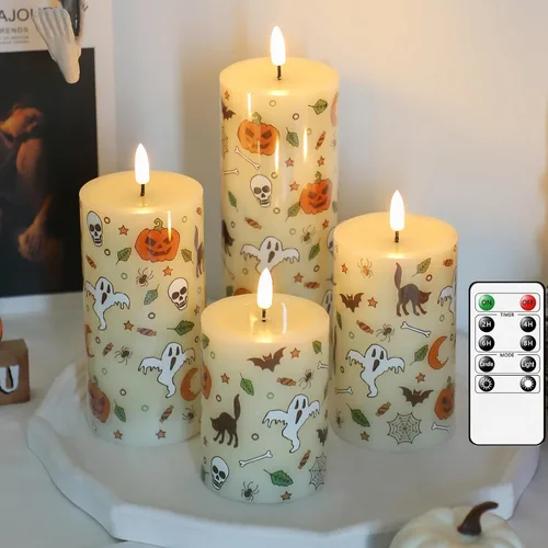 Miniatura 11 de Lezonic Velas LED de color marfil sin llama con temporizador remoto, paquete de 4 velas parpadeantes, diseño de grasa, pilar de cera real