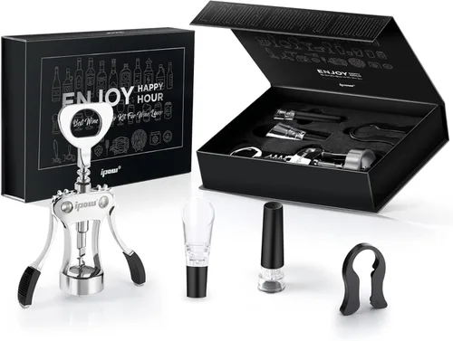 Miniatura 7 de IPOW Abridor de botellas de vino, Abridor de botellas de vino de aleación de zinc, Sacacorchos de ala resistente, Manual multifuncional tornillo