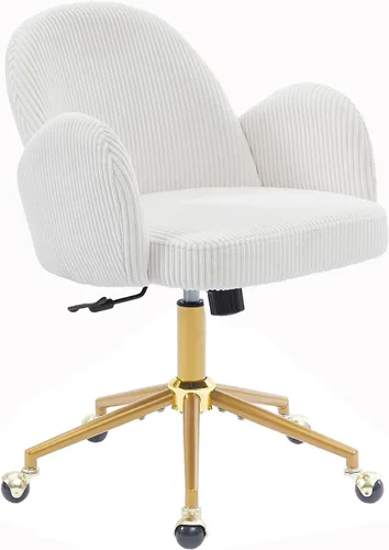 Miniatura 10 de Nrizc Silla de escritorio de oficina de terciopelo, sillas de escritorio tapizadas para oficina en casa con ruedas giratorias ajustables, silla