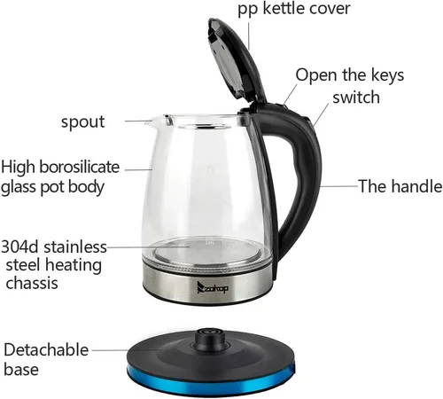Miniatura 3 de Hervidor eléctrico saludable de 1.8L, hervidor eléctrico de vidrio premium, hervidor de agua de 1.8 litros, fácil de limpiar y usar, apagado