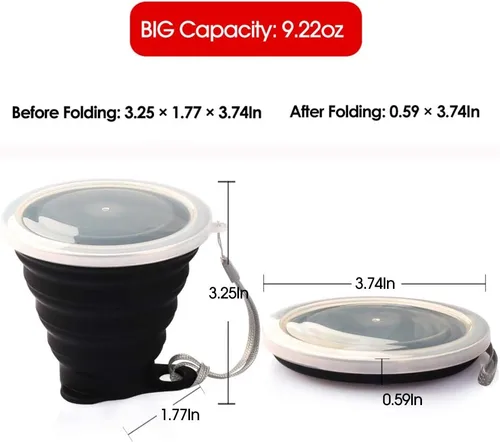 Miniatura 4 de ME.FAN Taza de viaje plegable de silicona - Taza de camping plegable con tapas de silicona - Juego de tazas de beber expandibles - Portátil, Paquete