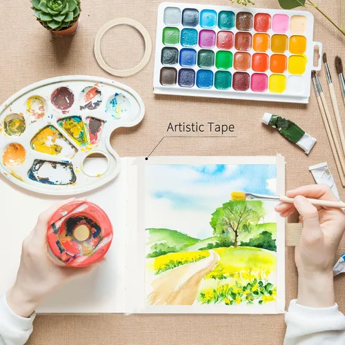 Miniatura 9 de Yopih Artists - Cuaderno de bocetos de acuarela de lino premium, cuaderno de acuarela de 5.5" x 5.5" con papel de algodón de prensa en frío de Beige