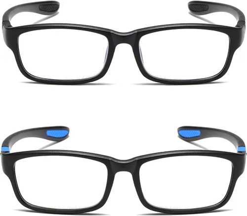 Miniatura 2 de Gafas de lectura para hombre, 2 pares, ultra ligeras, TR90, estilo deportivo, bloqueo de luz azul, lectores+1.0 (negro y azul)