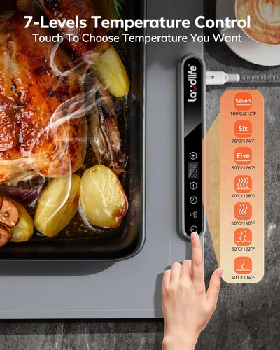 Miniatura 4 de Laudlife Tapete de calentamiento eléctrico para alimentos, almohadilla térmica de silicona enrollable con 7 niveles ajustables de Tempmaster