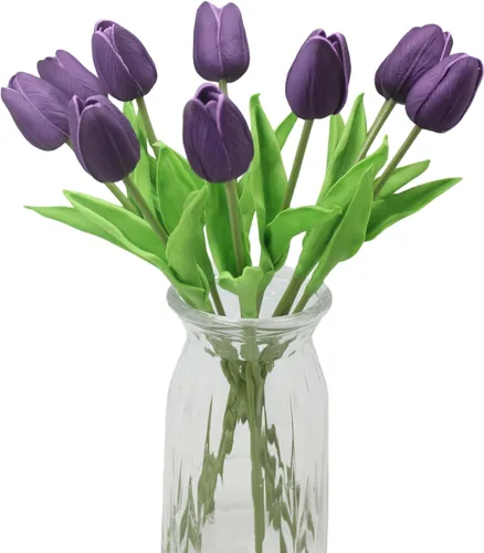 Miniatura 11 de Tulipanes artificiales, 10 cabezas, mini flores artificiales de tacto real, tulipán falso para decoración del hogar, boda, fiesta, ramo de flores