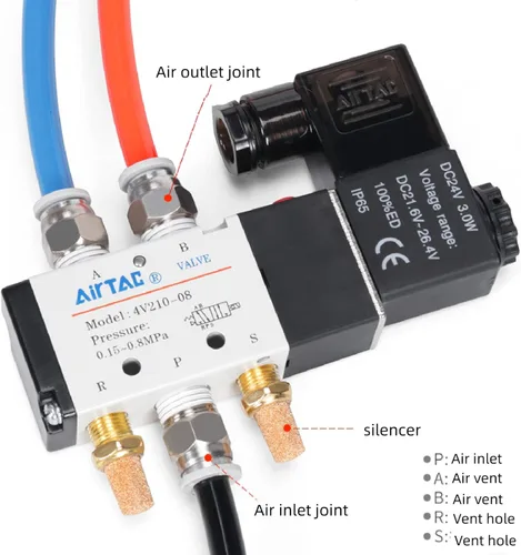 Miniatura 3 de Válvula solenoide AirTAC Airvexalon DC12V 4V410-15 1/2"PT neumática de aire, 2 posiciones, 5 vías, eléctrica de bobina simple operada por piloto