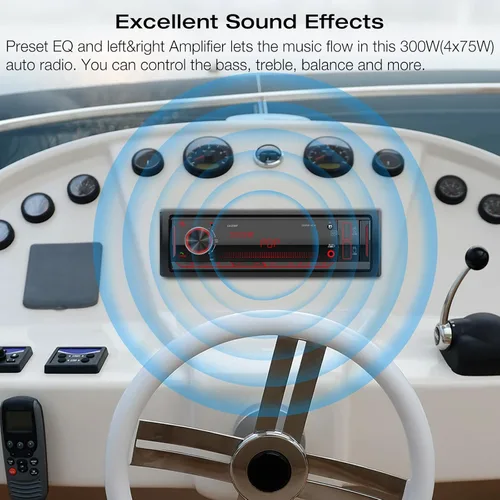 Miniatura 5 de Radio marina estéreo de un solo DIN: receptores de audio Bluetooth para automóvil con pantalla LCD digital Radio FM AM para automóvil