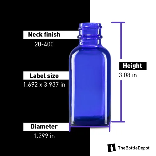 Miniatura 5 de The Bottle Depot - Paquete de 24 - Botella de vidrio de 1 oz con cuentagotas - Azul - Acabado de cuello 20-400 - Botellas redondas Boston