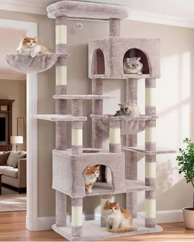 Miniatura 13 de Heybly 68.1" Cat Tree with Oversized Top Platform & Wide Base, Heavy Duty Cat Tower for Large Indoor Cats with 2 Condos, 2 Hammocks, 10 Sisal
