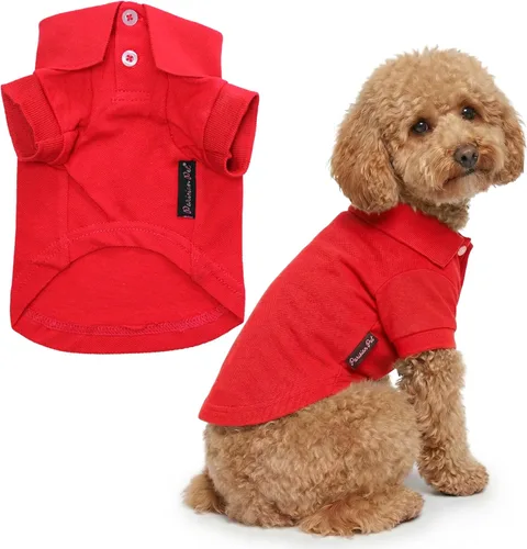 Miniatura 46 de Parisian Pet Polo para perro – Camisa de algodón transpirable en amarillo sólido – Ropa de verano tipo pullover con cuello abotonado para perros