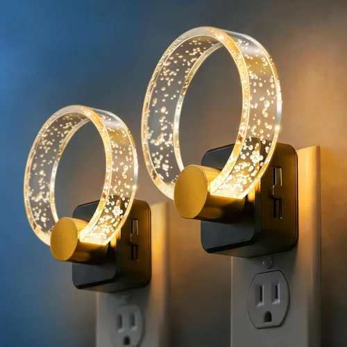 Miniatura 15 de DORESshop Luces nocturnas LED enchufables a la pared, luz nocturna regulable de 3 niveles, luz nocturna decorativa de burbujas, sensor de atardecer