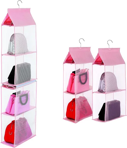 KEEPJOY Organizador de bolso para armario, organizador de bolso colgante con 4 estantes de malla de alta resistencia (rosa)