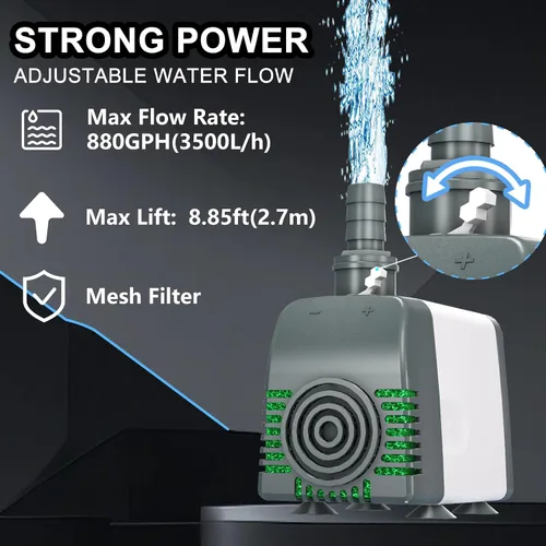 Miniatura 2 de Bomba de agua sumergible de alta eficiencia de 880 GPH, diseño ultra silencioso para fuentes, estanques, acuarios, hidroponía y uso