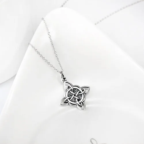 Miniatura 2 de FLYOW Collar con colgante de nudo celta de plata de ley 925 de buena suerte irlandés para mujer, regalo de cumpleaños y graduación