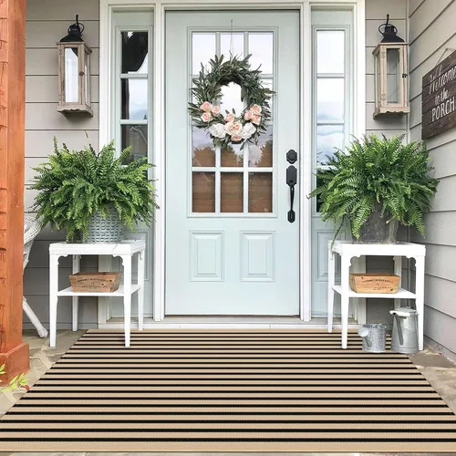 Miniatura 50 de IOHOUZE Alfombra Rayada Gris y Blanca - 27.5" X 43" Tapetes para Puerta Delantera al Aire Libre, Alfombra Lavable para Decoración de Porche