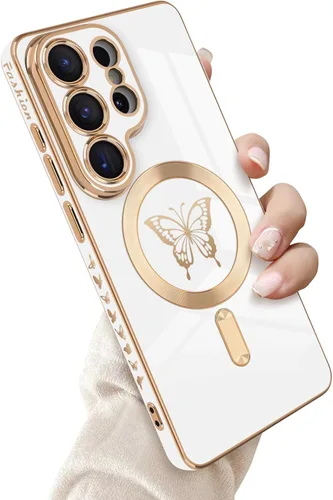 Miniatura 27 de Newseego Funda magnética para Samsung Galaxy S21 Plus 5G, bonita funda de lujo con borde chapado de mariposa para mujeres, niñas y hombres, TPU
