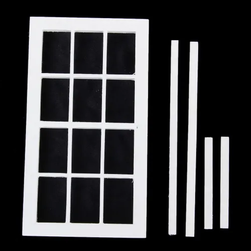 Miniatura 3 de 1/12 Casa de muñecas Madera Blanca Puertas Francesas Dobles Ventana con Cortina DIY