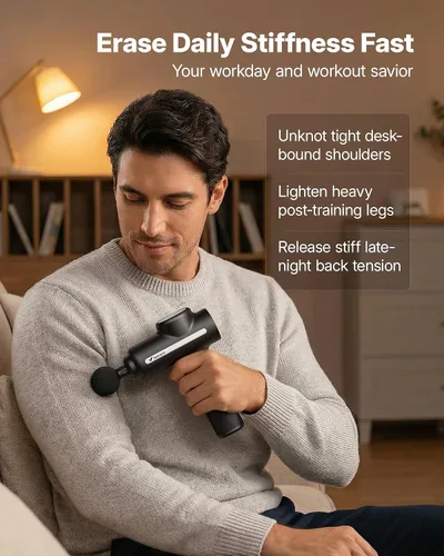 Miniatura 7 de MERACH Pistola Masajeadora de Tejidos Profundos, Herramientas de Masaje de Percusión con 6 Cabezales de Masaje, Masajeadores Musculares Portátiles