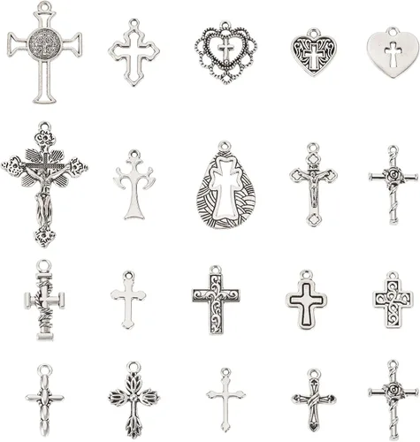 Miniatura 7 de Cheriswelry Colgantes de cruz de aleación de metal, estilo tibetano, Crucifijo vintage, colgantes de cruz para manualidades, collares, aretes
