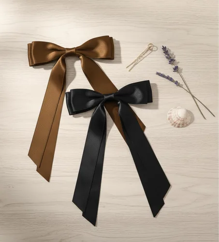 Miniatura 2 de Lazos para el pelo con clips para mujer, cintas para el pelo con lazo para niñas, accesorios de moda de otoño para el cabello, Negro y Marrón
