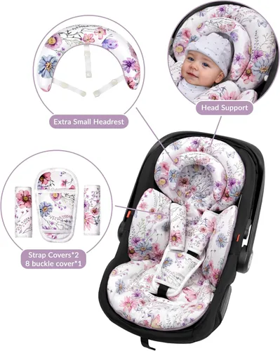 Miniatura 7 de TinlyFinly inserto de asiento de coche para bebé con almohadilla extra para prematuros a niños pequeños, inserto reversible para asiento de coche