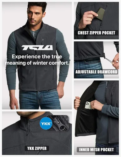 Miniatura 5 de TSLA - Chaleco Softshell sin mangas para hombre, chaleco cortavientos con cremallera completa, chaleco de senderismo, golf, viajes al aire libre.