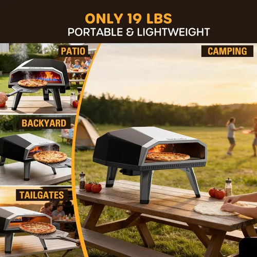 Miniatura 4 de ECOWELL Horno de pizza de gas de 12 pulgadas para exteriores, horno de pizza portátil con piedra, horno de pizza de acero inoxidable para interiores