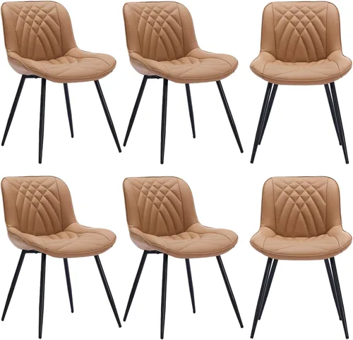 Miniatura 12 de Comfortable Upholstered Dining Chairs Set of 2, PU Leather Kitchen & Dining Room Chair with Backrest and Black Metal Legs, Modern Accent Dining