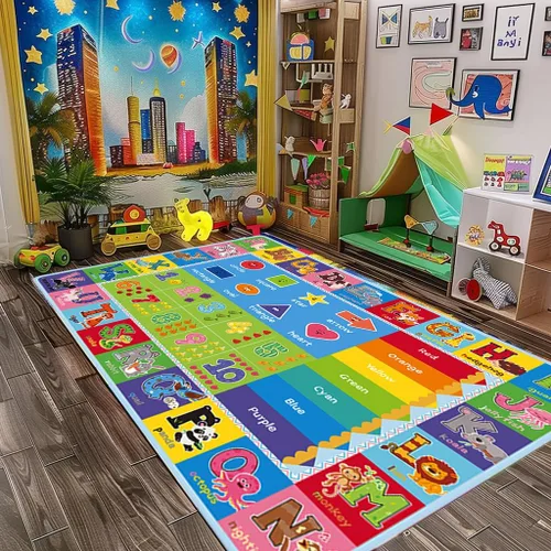 Alfombra ABC, alfombra para niños para sala de juegos, alfombra de juego para piso de aula para niños, alfombras preescolares con ABC, números,