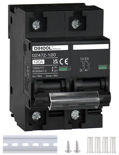 Miniatura 11 de DIHOOL Disyuntor DC Interruptor de desconexión solar de 100 amperios 2p 1000V para PV, UPS, batería de RV, montaje en carril DIN..