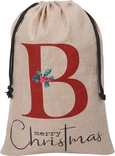 Miniatura 8 de Subyan Bolsa de regalo de Navidad de arpillera de 27 x 23 pulgadas, extra grande, reutilizable, personalizada, con monograma, con cordón